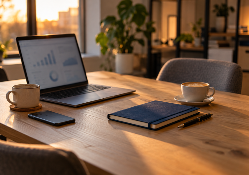 Small business owner weighing PPC management software on a laptop against calling a managed service