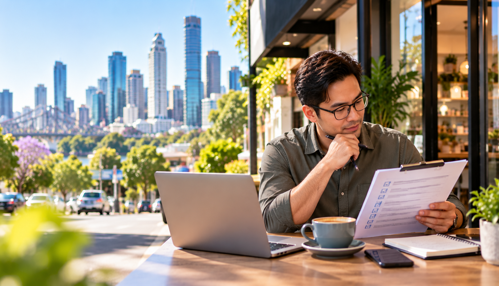 Thoughtful Café Workday with City Views